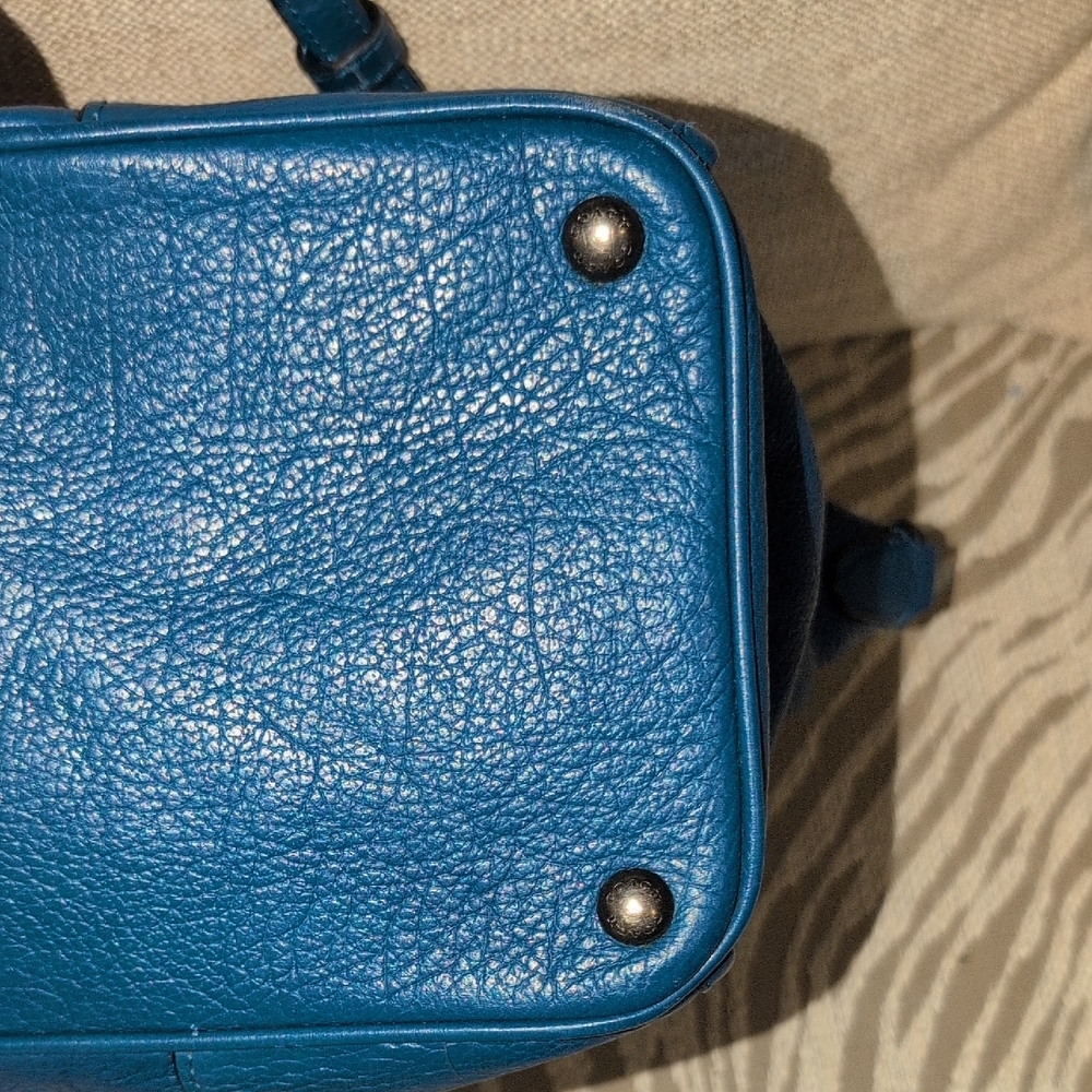 Coach Mickie Satchel In Blue Pebble Leather 2 Ways To Carry - Picture 9 of 16